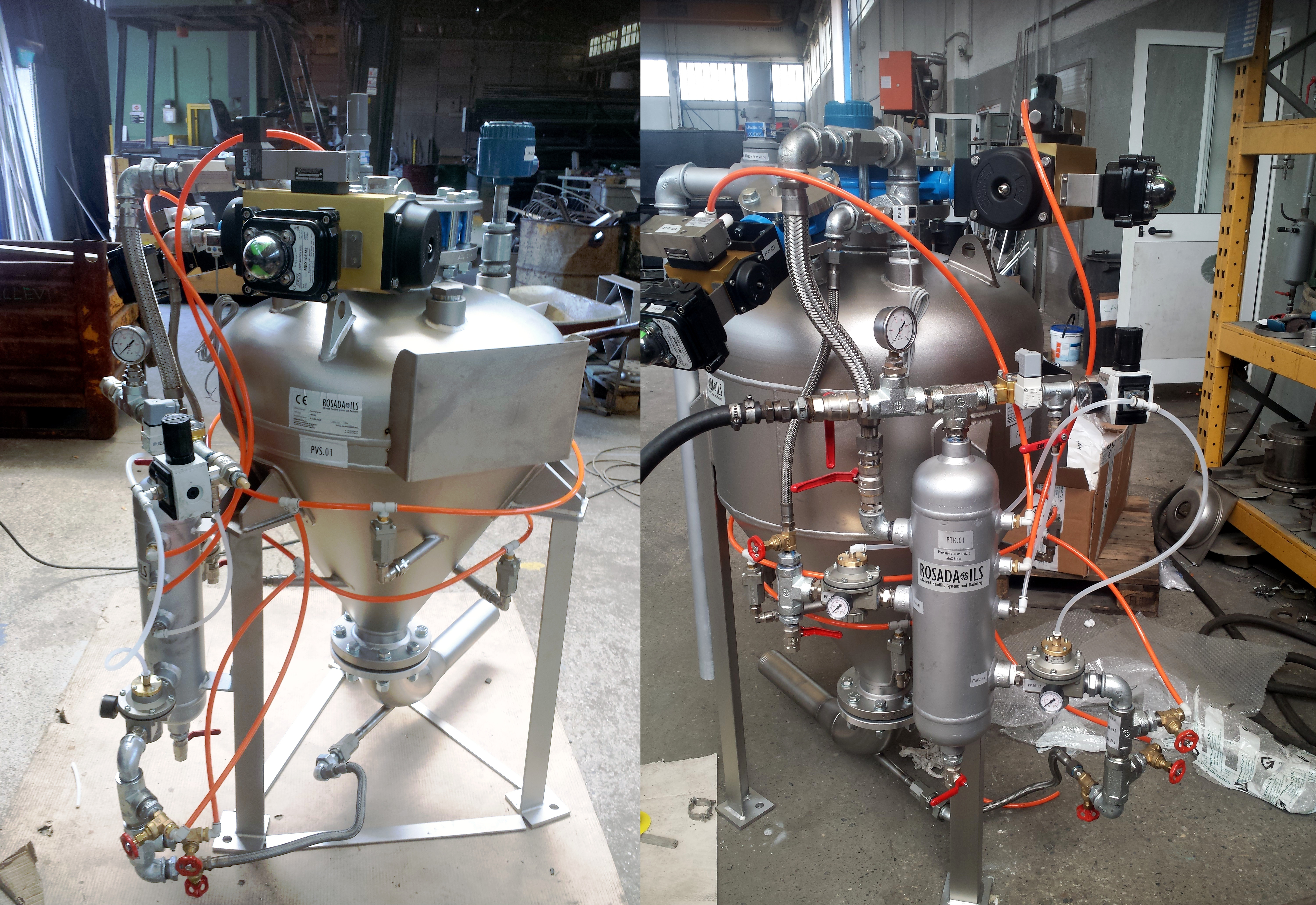Pressure vessel for pneumatic conveying of powders and granules